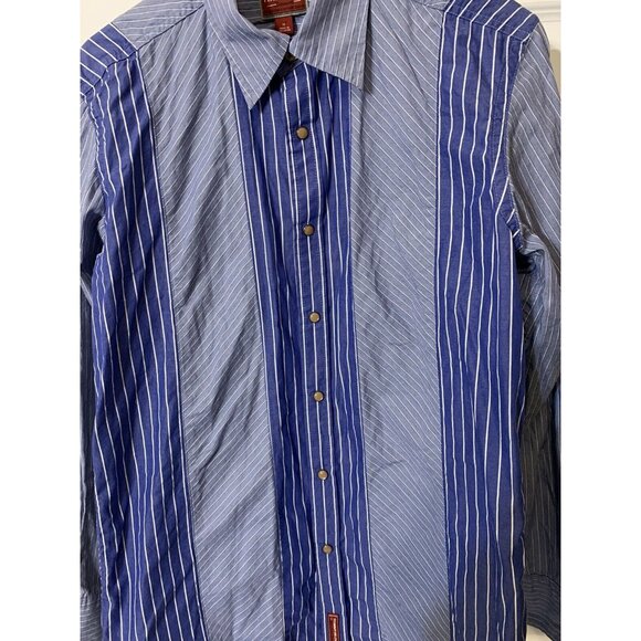 Tommy Hilfiger Red Label Western Pearl-Snap Button Blue-White Stripe M Long Slve - Picture 4 of 7
